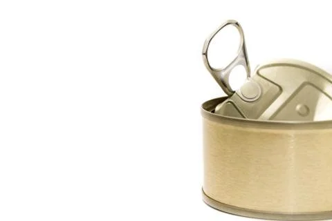 Open and empty can on white background Stock Photos