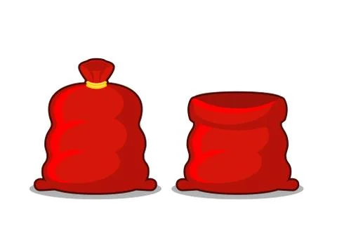 Open and full sack of Santa Claus. Red bag with gifts on white background. Il Stock Illustration