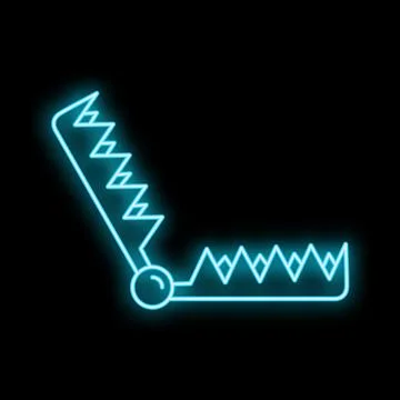 Open animal trap with glowing blue neon outline Stock Illustration
