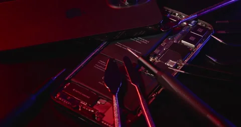 Open Apple iPhone revealing battery and internals of Smartphone Stock Footage 237411791