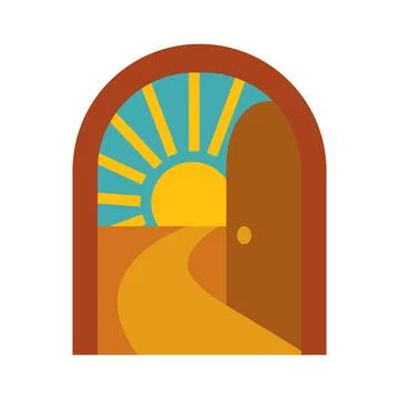 Open arched door with sunrise path vector illustration Stock Illustration