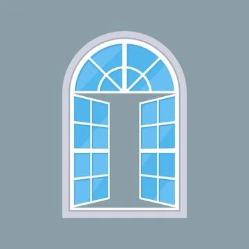 Open Arched Window Flat Icon on Gray Background Stock Illustration