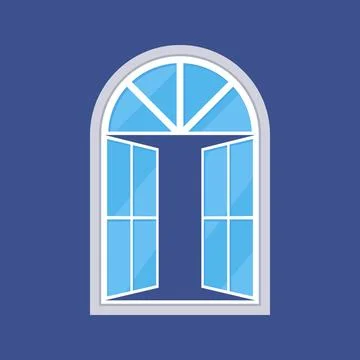 Open Arched Window Flat Icon on Blue Background Stock Illustration