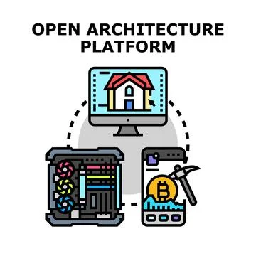 Open architecture platform connecting cryptocurrency and design Stock Illustration
