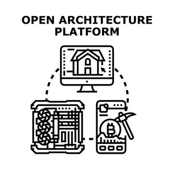 Open architecture platform connecting cryptocurrency and design Stock Illustration