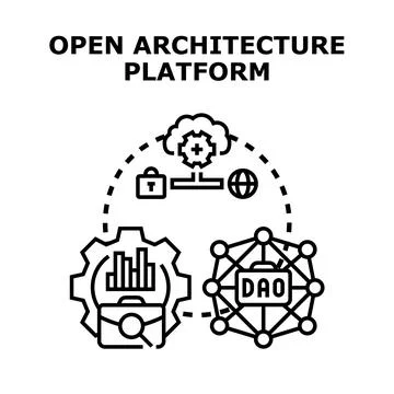 Open architecture platform supporting decentralized autonomous organizations, Stock Illustration