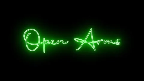 'Open Arms' text animation with neon glow line. Stock Footage 282576942