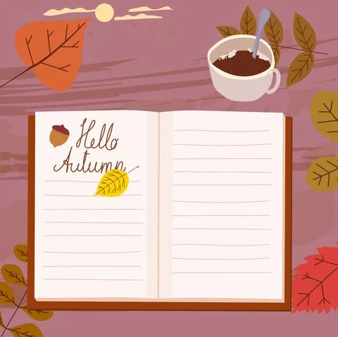 Open Autumn Daily Diary notepad, list schedule, goals, to do, acorn, autumn Stock Illustration