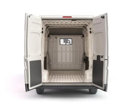 Open back of White Delivery Van Icon 3d render on white Stock Illustration