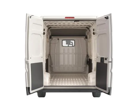 Open back of White Delivery Van Icon 3d render on white no shadow Stock Illustration