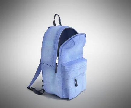 Open Backpack bag school 3d render on grey gradient Stock Illustration