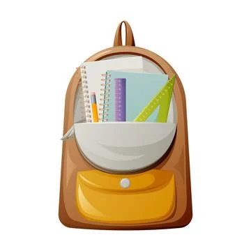 Open backpack with school supplies, vector illustration. Stock Illustration