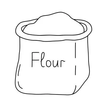 Open bag or sack with flour, baking ingredients, doodle style flat vector 스톡 일러스트