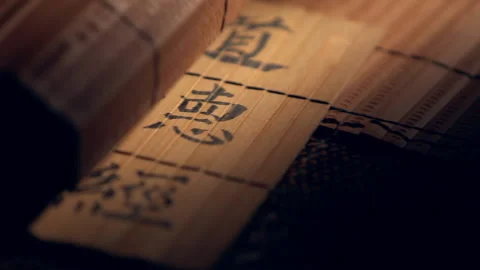 Open bamboo slips，china Stock Footage 143910377
