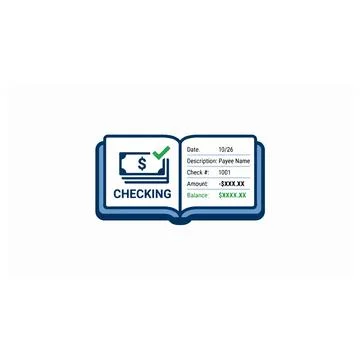 Open bank checkbook icon with checking account details Stock Illustration