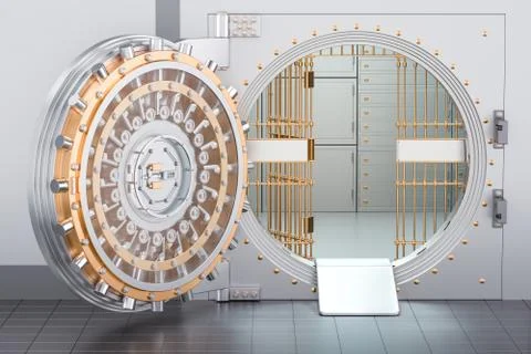 Open Bank Vault Door, 3D rendering Stockillustratie