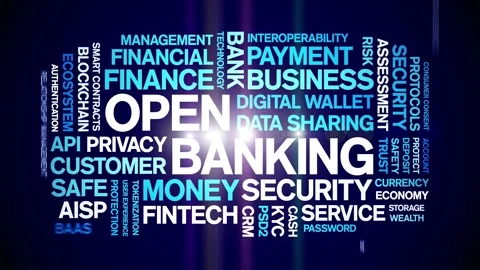 Open Banking animated word cloud,animation tag kinetic typography seamless loop Stock Footage 294331439