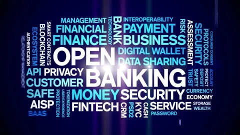 Open Banking animated word cloud,animation tag kinetic typography seamless loop Stock Footage 294331583