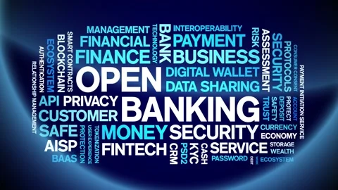 Open Banking animated word cloud,animation tag kinetic typography seamless loop Stock Footage 294336432