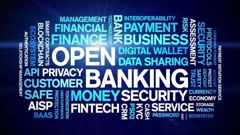 Open Banking animated word cloud,animation tag kinetic typography seamless loop Stock Footage 294336552