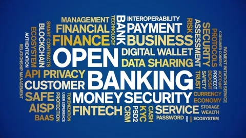 Open Banking animated word cloud,animation tag kinetic typography seamless loop Stock Footage 294337296