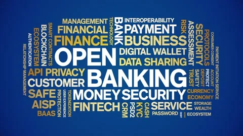 Open Banking animated word cloud,animation tag kinetic typography seamless loop Stock Footage 294338058
