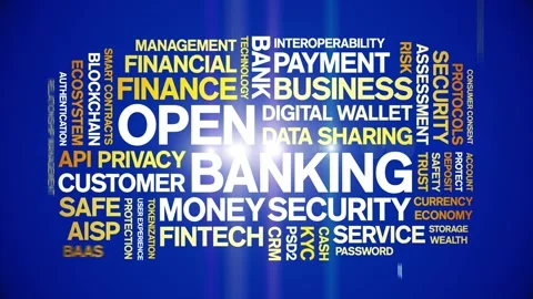 Open Banking animated word cloud,animation tag kinetic typography seamless loop Stock Footage 294338808