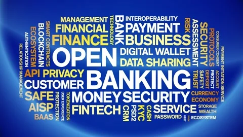 Open Banking animated word cloud,animation tag kinetic typography seamless loop Stock Footage 294339128