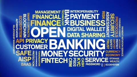 Open Banking animated word cloud,animation tag kinetic typography seamless loop Stock Footage 294339398