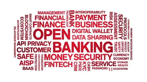 Open Banking animated word cloud,animation tag kinetic typography seamless loop Stock Footage 294414328