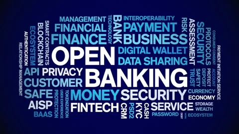Open Banking animated word cloud,animation tag kinetic typography seamless loop Stock Footage 294414741