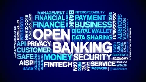 Open Banking animated word cloud,animation tag kinetic typography seamless loop Stock Footage 294415255