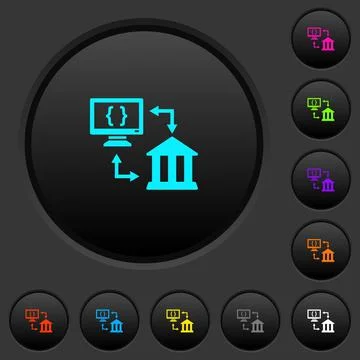 Open banking API dark push buttons with color icons Illustrazione stock