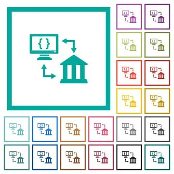 Open banking API flat color icons with quadrant frames イラスト素材