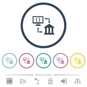Open banking API flat color icons in round outlines Stock Illustration