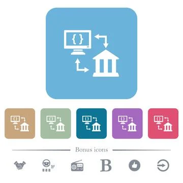 Open banking API flat icons on color rounded square backgrounds Stockillustratie