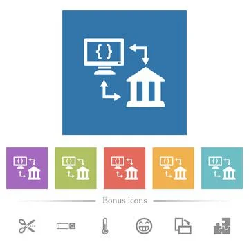 Open banking API flat white icons in square backgrounds Stock Illustration