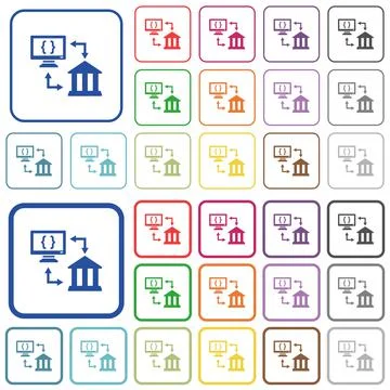 Open banking API outlined flat color icons Stock Illustration
