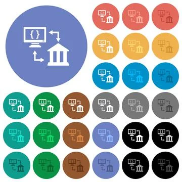 Open banking API round flat multi colored icons Stock Illustration