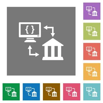 Open banking API square flat icons Stock Illustration
