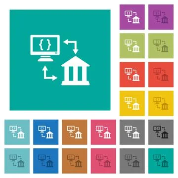 Open banking API square flat multi colored icons Illustrazione stock