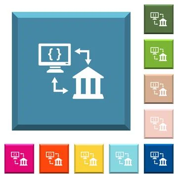 Open banking API white icons on edged square buttons Stock-Illustration