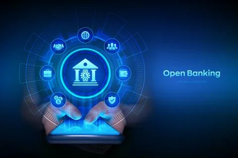 Open banking. Banking service. API financial technology. Fintech concept on.. Stock Illustration
