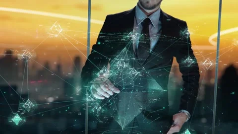 Open banking- businessman working with virtual reality at office. Stock Footage 253901774