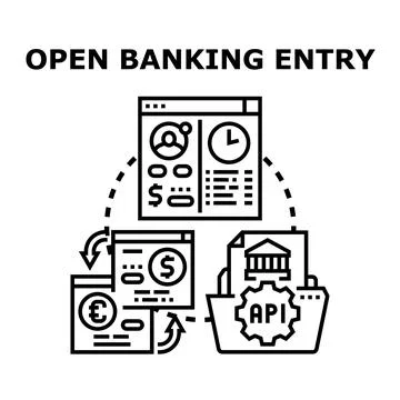 Open banking concept with api accessing financial data Stock Illustration