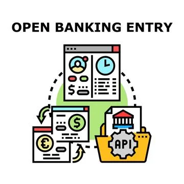 Open banking concept with api accessing financial data Stock Illustration