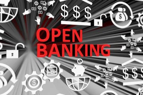 OPEN BANKING concept blurred background 3d render illustration Stock Illustration