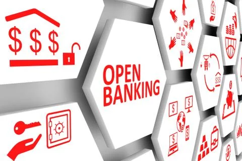 OPEN BANKING concept cell background 3d illustration Stock Illustration