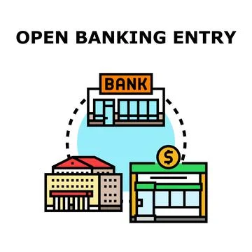 Open banking entry concept connecting financial institutions Stock Illustration
