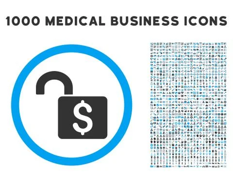 Open Banking Lock Icon with 1000 Medical Business Symbols Stock Illustration